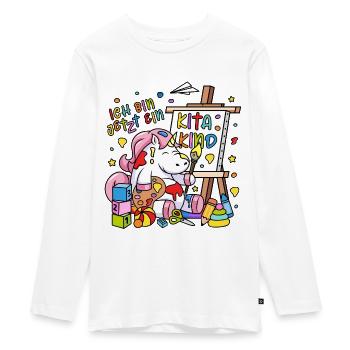 Ich bin jetzt ein Kitakind Einhorn Staffelei Kita - Teenager Premium Bio Langarmshirt - Weiß - Vorne - AI Model Kid Female (0cm)