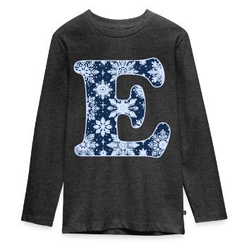 Buchstabe E Schneeflocken - Teenager Premium Bio Langarmshirt - Anthrazit meliert - Vorne - AI Model Kid Female (0cm)