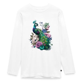Wunderschöner Pfau Geschenk - Teenager Premium Bio Langarmshirt - Weiß - Vorne - AI Model Kid Female (0cm)