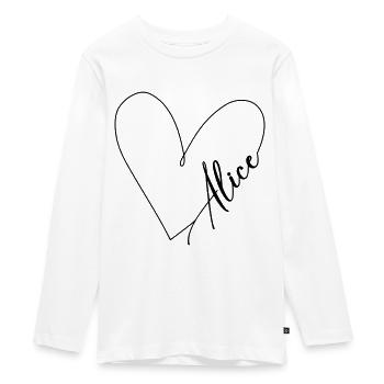 Alice Name Heart Line - Teenager Premium Organic Long Sleeve Shirt - white - Front - AI Model Kid Female (0cm)