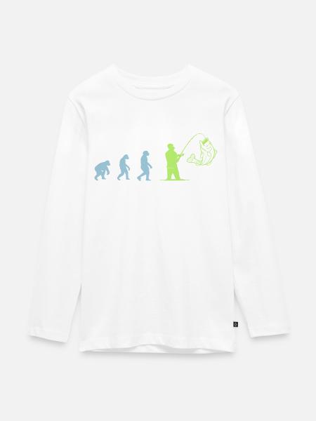 Evolution Angeln - Teenager Premium Bio Langarmshirt - Weiß