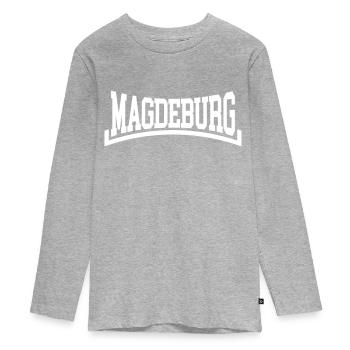 Magdeburg - Teenager Premium Bio Langarmshirt - Grau meliert - Vorne