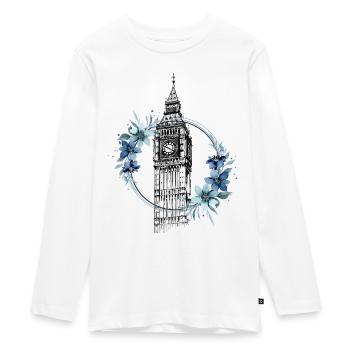 London Big Ben England Blumen Line Art Kunst - Teenager Premium Bio Langarmshirt - Weiß - Vorne - AI Model Kid Female (0cm)