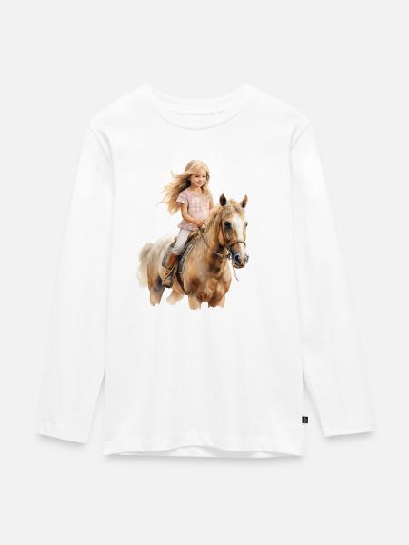 Pferdeliebe Mädchen - Teenager Premium Bio Langarmshirt - Weiß