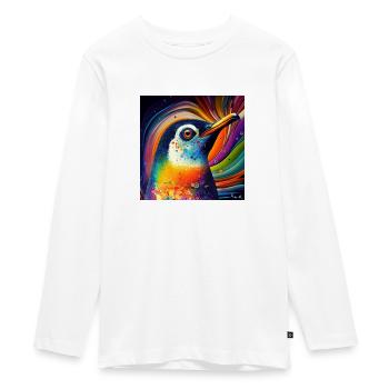Pingouin coloré, design unique, - T-shirt manches longues Premium Ado - blanc - Devant - AI Model Kid Female (0cm)