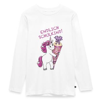 Einschulung Einhorn mit Zuckertüte Schulanfang - Teenager Premium Bio Langarmshirt - Weiß - Vorne - AI Model Kid Female (0cm)