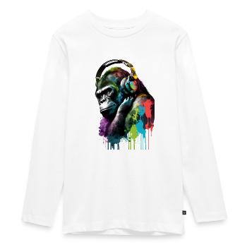 Gorilla mit Kopfhörern - Teenager Premium Bio Langarmshirt - Weiß - Vorne - AI Model Kid Female (0cm)