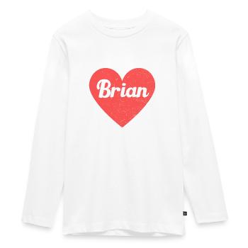 Brian Name Rotes Herz Liebe Fan Retro - Teenager Premium Bio Langarmshirt - Weiß - Vorne - AI Model Kid Female (0cm)