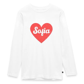 Sofia Name Rotes Herz Liebe Fan Retro - Teenager Premium Bio Langarmshirt - Weiß - Vorne - AI Model Kid Female (0cm)