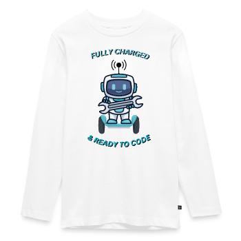 Roboter mit Schraubenschlüssel - Teenager Premium Bio Langarmshirt - Weiß - Vorne - AI Model Kid Female (0cm)
