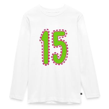 15. 15 JAHRE. 15. JAHRESTAG. 15-JÄHRIGES JUBILÄUM. - Teenager Premium Bio Langarmshirt - Weiß - Vorne - AI Model Kid Female (0cm)