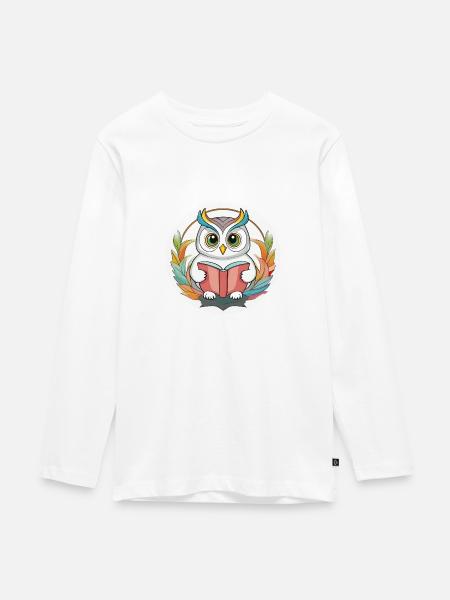 Eule, Leseeule - Teenager Premium Bio Langarmshirt - Weiß