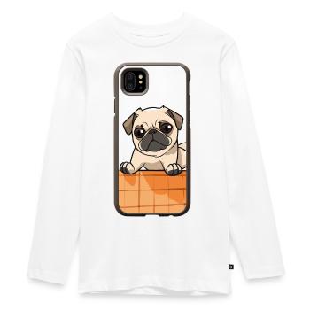 Pug on the edge – cute look - Teenager Premium Organic Long Sleeve Shirt - white - Front - AI Model Kid Female (0cm)