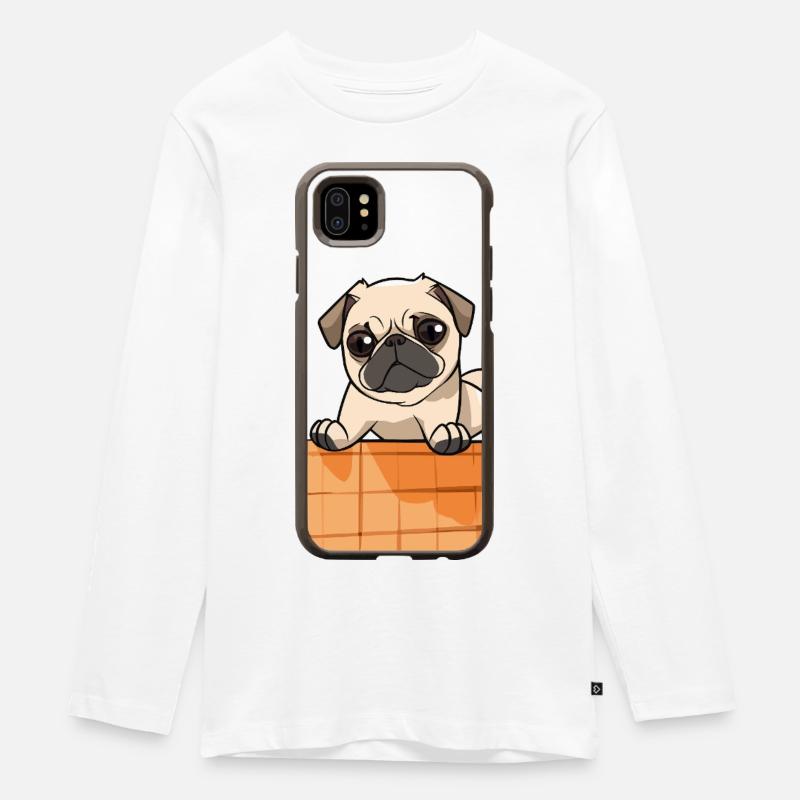 Mops am Rand – niedlicher Blick - Teenager Premium Bio Langarmshirt - Weiß