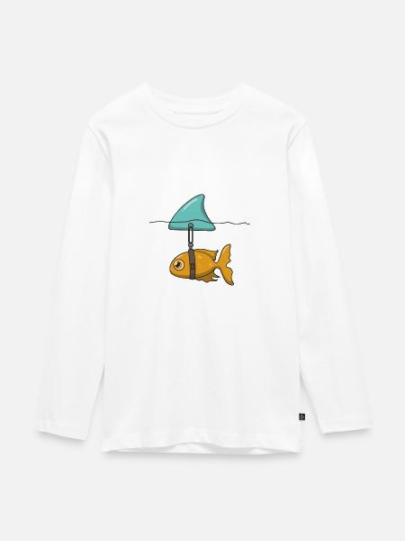 Goldfisch mit Haifischflosse - Teenager Premium Bio Langarmshirt - Weiß