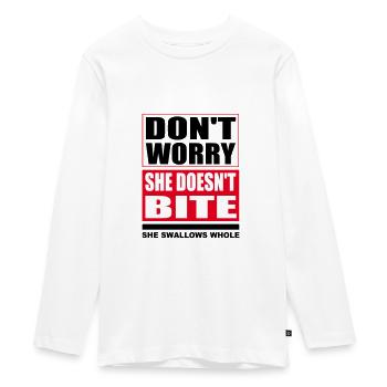 Ne vous inquiétez pas, elle ne mord pas les chiens dictons drôles - T-shirt manches longues Premium Ado - blanc - Devant - AI Model Kid Female (0cm)
