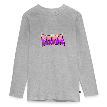 Graffiti Name EMMA Pink - Teenager Premium Bio Langarmshirt - Grau meliert - Vorne