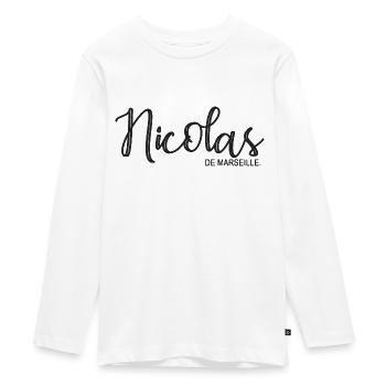 Nicolas de Marseille Gift T shirt nicolas - Teenager Premium Organic Long Sleeve Shirt - white - Front - AI Model Kid Female (0cm)