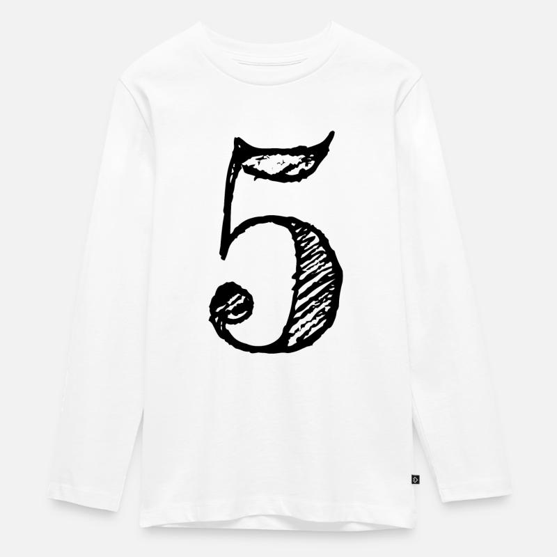 Abbildung 5 eins - Nummer 5 (hand-drawn) - Teenager Premium Bio Langarmshirt - Weiß