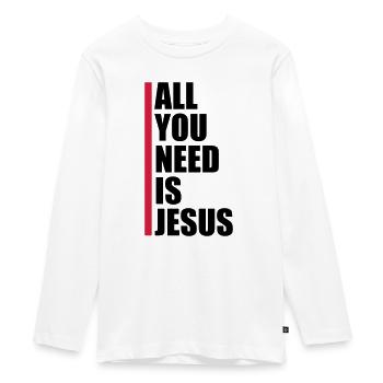 Strip Need Jesus - Teenager Premium Organic Long Sleeve Shirt - white - Front - AI Model Kid Female (0cm)