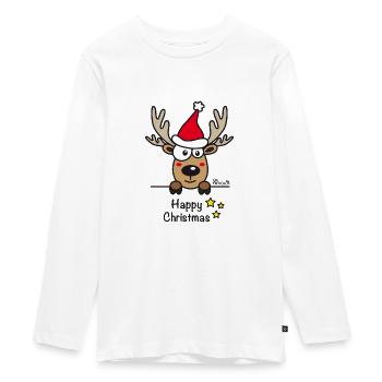 Renne Joyeux Noël - Happy Christmas, Humour, Drôle - T-shirt manches longues Premium Ado - blanc - Devant - AI Model Kid Female (0cm)