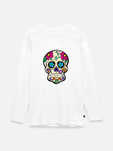 Mexikanischer Schädel - Teenager Premium Bio Langarmshirt - Weiß