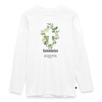 Kommunion Kirche Kreuz - Teenager Premium Bio Langarmshirt - Weiß - Vorne - AI Model Kid Female (0cm)