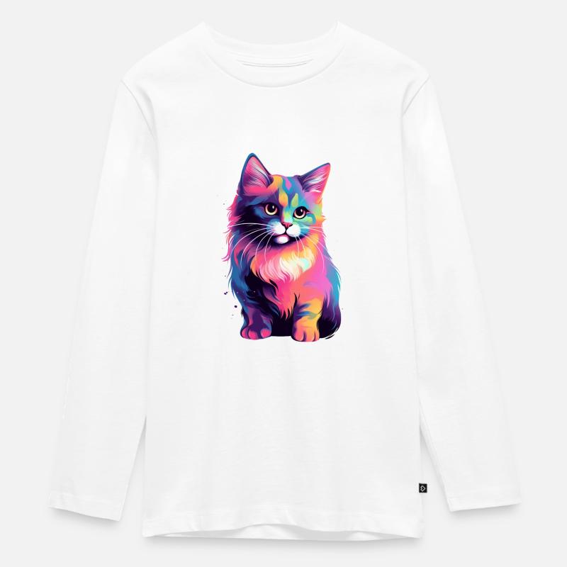 Chat coloré espiègle - T-shirt manches longues Premium Ado - blanc