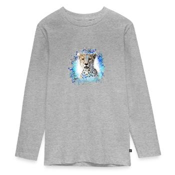 léopard, chat, chat sauvage, graffiti, peinture, bleu - T-shirt manches longues Premium Ado - gris chiné - Devant