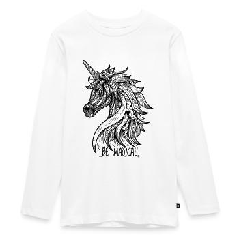UNICORN MANDALA UNICORN - Teenager Premium Organic Long Sleeve Shirt - white - Front - AI Model Kid Female (0cm)