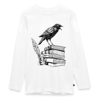 Dark Academia Aesthetic Rabe Krähe On Old Bücher - Teenager Premium Bio Langarmshirt - Weiß - Vorne - AI Model Kid Female (0cm)