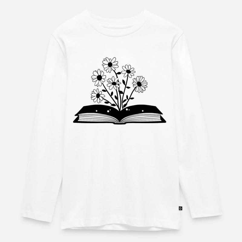 Buch mit Gänseblümchenblumen - Teenager Premium Bio Langarmshirt - Weiß