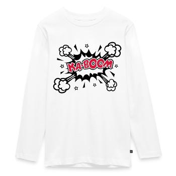 KABOOM, comic speech bubble, cartoon, word balloon - Teenager Premium Organic Long Sleeve Shirt - white - Front - AI Model Kid Female (0cm)