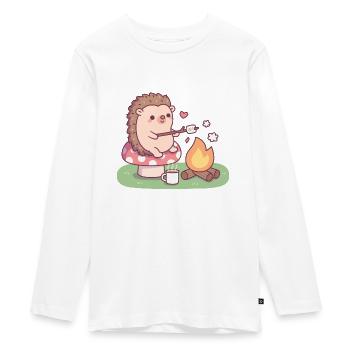 Süßer Igel Toasting Marshmallows am Lagerfeuer - Teenager Premium Bio Langarmshirt - Weiß - Vorne - AI Model Kid Female (0cm)