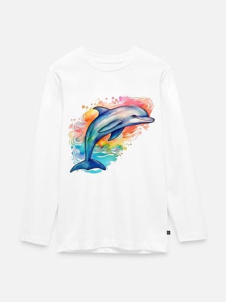 Delphin - Teenager Premium Bio Langarmshirt - Weiß