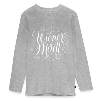 Wien Mädl - Teenager Premium Bio Langarmshirt - Grau meliert - Vorne