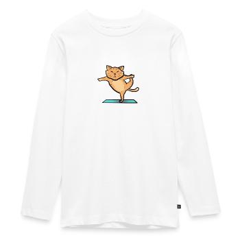 Katze beim Sport - Teenager Premium Bio Langarmshirt - Weiß - Vorne - AI Model Kid Female (0cm)