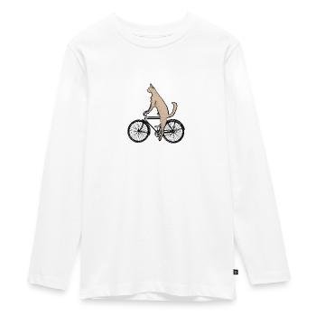 Katze auf dem Fahrrad - Teenager Premium Bio Langarmshirt - Weiß - Vorne - AI Model Kid Female (0cm)
