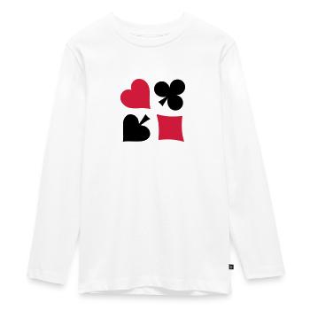 Heart Karo Cross Piek Poker Skat cards - Teenager Premium Organic Long Sleeve Shirt - white - Front - AI Model Kid Female (0cm)
