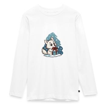 Cute wolf with gift for Christmas - Teenager Premium Organic Long Sleeve Shirt - white - Front - AI Model Kid Female (0cm)