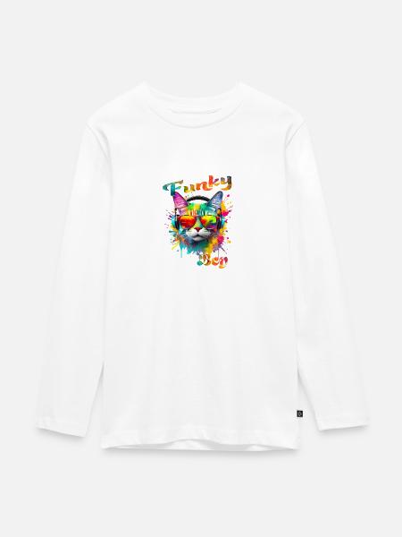 Funky Boy Chat - Teenager Premium Bio Langarmshirt - Weiß