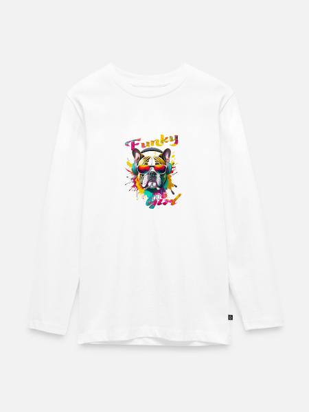 Funky Bulldogge Mädchen - Teenager Premium Bio Langarmshirt - Weiß