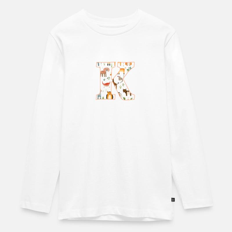 Buchstabe K, Monogramm, Tiermuster - Teenager Premium Bio Langarmshirt - Weiß