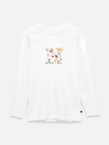 Letter N, Monogram, Animal Pattern - Teenager Premium Organic Long Sleeve Shirt - white