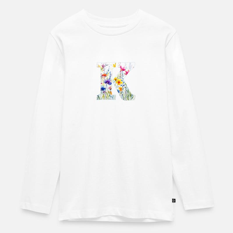 Buchstabe K, Monogramm, Blumenmuster - Teenager Premium Bio Langarmshirt - Weiß
