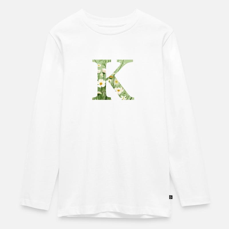 Buchstabe K, Monogramm, Blumenmuster - Teenager Premium Bio Langarmshirt - Weiß