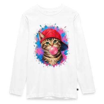 Coole Katze mit Cap und Kaugummi - Teenager Premium Bio Langarmshirt - Weiß - Vorne - AI Model Kid Female (0cm)