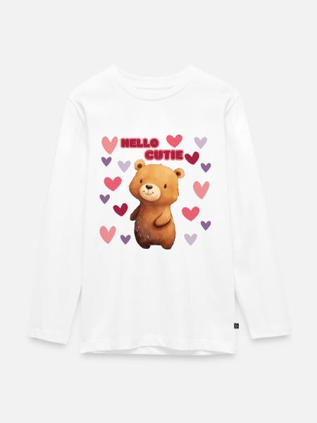 Hello Cutie - Teenager Premium Organic Long Sleeve Shirt - white