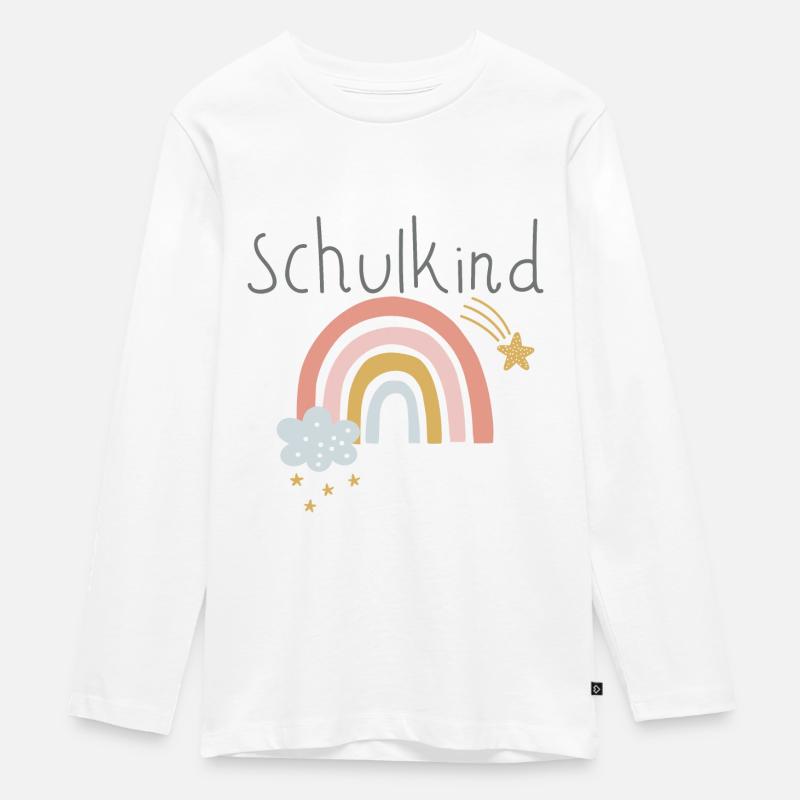 Schulkind Regenbogen - Teenager Premium Bio Langarmshirt - Weiß