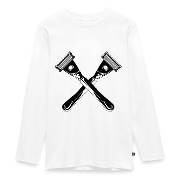 razor blade shave - Teenager Premium Organic Long Sleeve Shirt - white - Front - AI Model Kid Female (0cm)